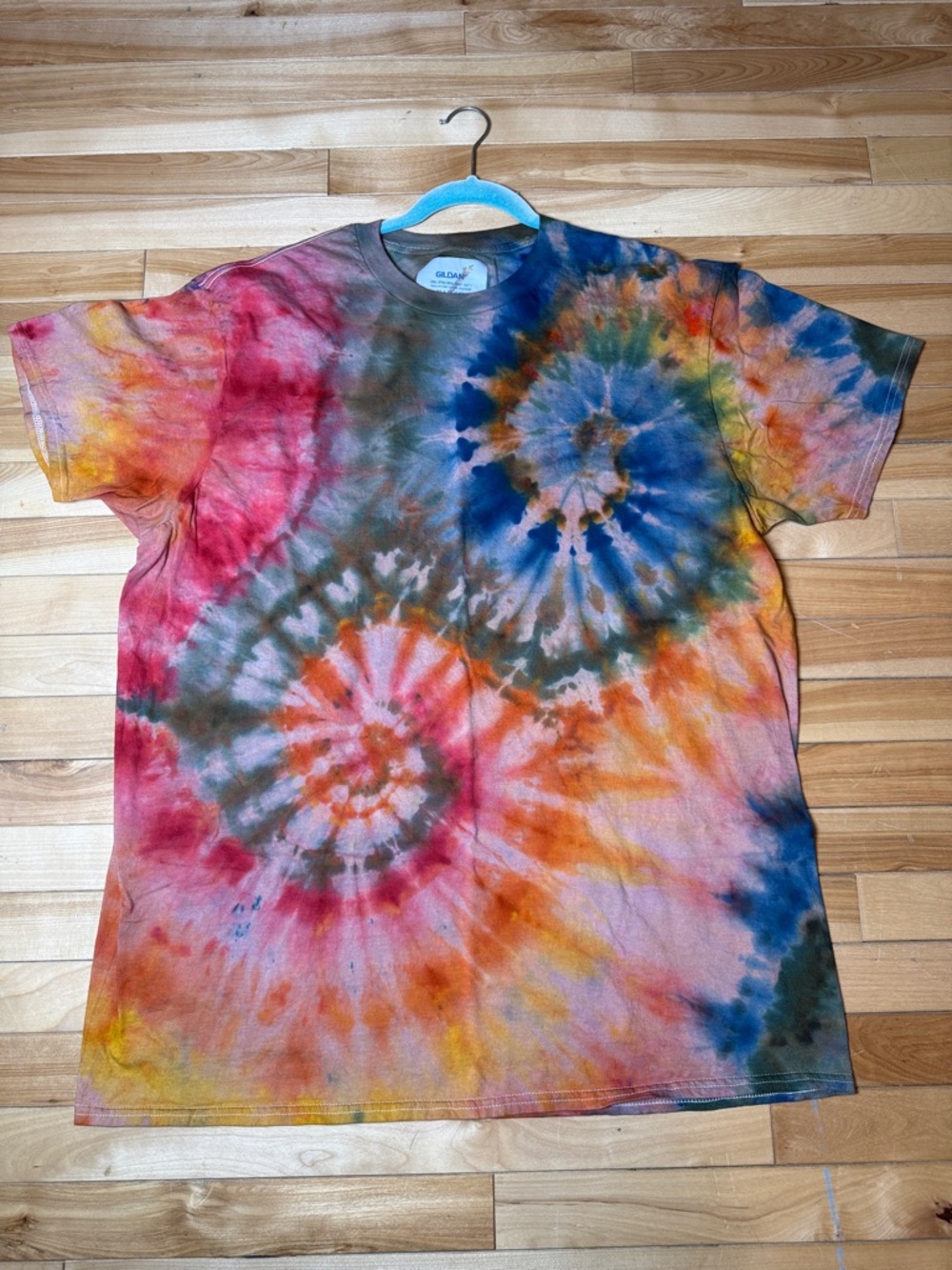 Gildan Tie-Dye Spiral Tee in Orange, Blue, Green